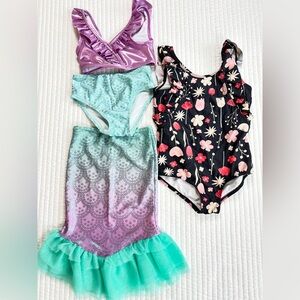 Lot of 2 Toddler Girls Swim Size 3T Swimsuit Tiny Tribe Disney Little Mermaid